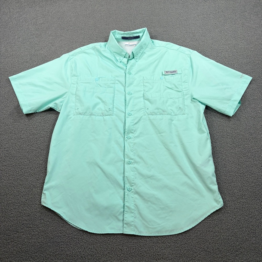Columbia Shirt Mens M Mint Tamiami PFG Short Sleeve Fishing Button Up FM7266